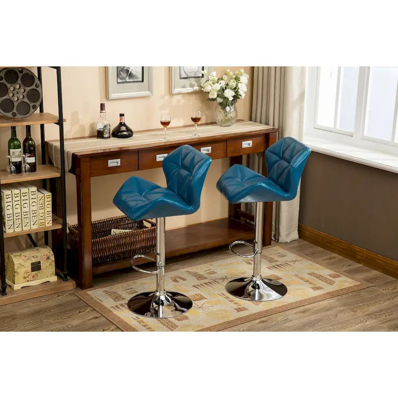 Modern Set of 2 Swivel Bar Stools with Tufted Upholstered Seat, Chrome Metal Base, Height Adjustable for Kitchen Island
