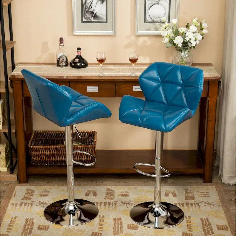 Modern Set of 2 Swivel Bar Stools with Tufted Upholstered Seat, Chrome Metal Base, Height Adjustable for Kitchen Island