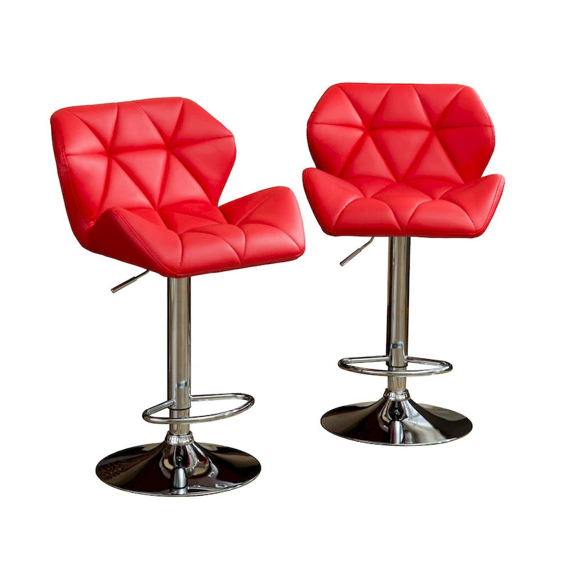 Modern Set of 2 Swivel Bar Stools with Tufted Upholstered Seat, Chrome Metal Base, Height Adjustable for Kitchen Island