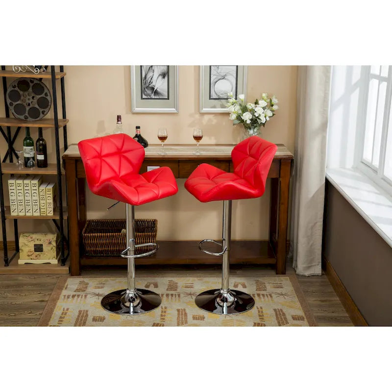 Modern Set of 2 Swivel Bar Stools with Tufted Upholstered Seat, Chrome Metal Base, Height Adjustable for Kitchen Island