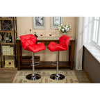 Modern Set of 2 Swivel Bar Stools with Tufted Upholstered Seat, Chrome Metal Base, Height Adjustable for Kitchen Island