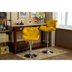 Modern Set of 2 Swivel Bar Stools with Tufted Upholstered Seat, Chrome Metal Base, Height Adjustable for Kitchen Island