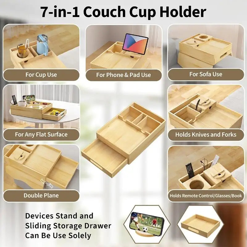 Couch Cup Holder Tray - 13.9L x 9.8W x 3H