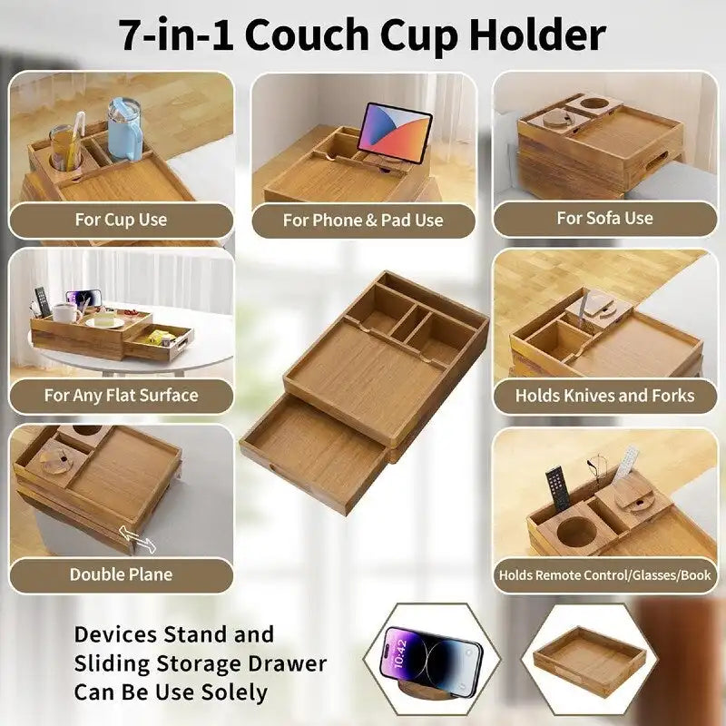 Couch Cup Holder Tray - 13.9L x 9.8W x 3H