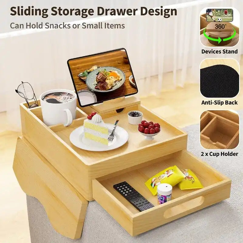 Couch Cup Holder Tray - 13.9L x 9.8W x 3H