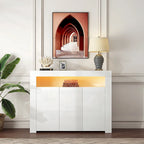 Living Room Sideboard Storage Cabinet Black High Gloss with LED Light, Modern Kitchen Unit Cupboard Buffet Wooden Storage