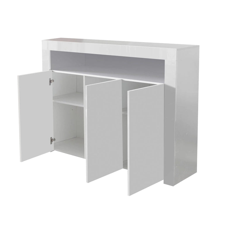 Living Room Sideboard Storage Cabinet Black High Gloss with LED Light, Modern Kitchen Unit Cupboard Buffet Wooden Storage