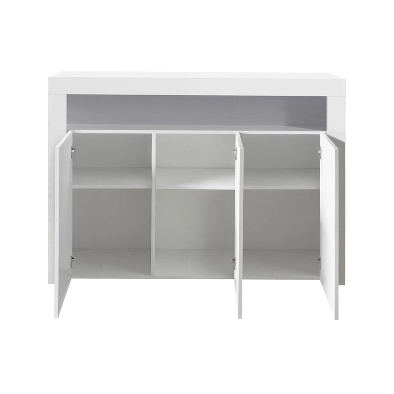 Living Room Sideboard Storage Cabinet Black High Gloss with LED Light, Modern Kitchen Unit Cupboard Buffet Wooden Storage