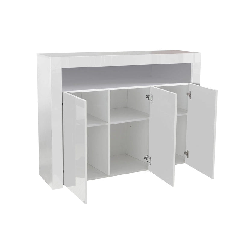 Living Room Sideboard Storage Cabinet Black High Gloss with LED Light, Modern Kitchen Unit Cupboard Buffet Wooden Storage