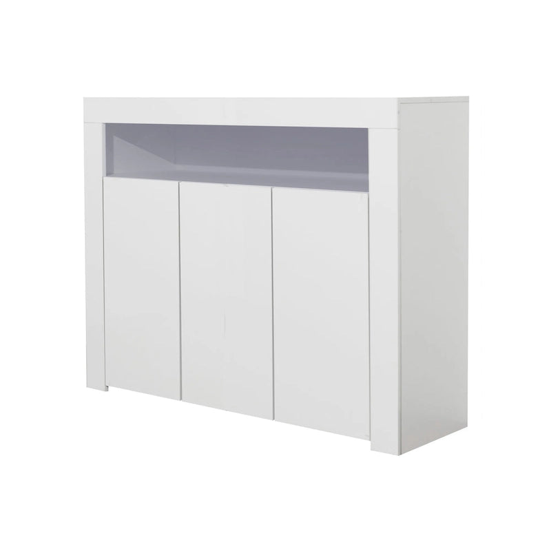 Living Room Sideboard Storage Cabinet Black High Gloss with LED Light, Modern Kitchen Unit Cupboard Buffet Wooden Storage