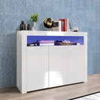 Living Room Sideboard Storage Cabinet Black High Gloss with LED Light, Modern Kitchen Unit Cupboard Buffet Wooden Storage