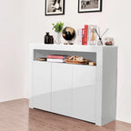 Living Room Sideboard Storage Cabinet Black High Gloss with LED Light, Modern Kitchen Unit Cupboard Buffet Wooden Storage