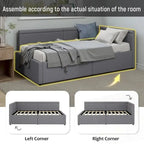 Modern Twin Size L Shape Corner Upholstered Daybed with Two Storage Drawers