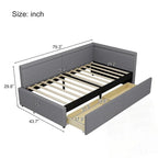 Modern Twin Size L Shape Corner Upholstered Daybed with Two Storage Drawers