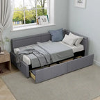 Modern Twin Size L Shape Corner Upholstered Daybed with Two Storage Drawers