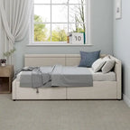 Modern Twin Size L Shape Corner Upholstered Daybed with Two Storage Drawers