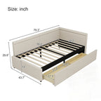 Modern Twin Size L Shape Corner Upholstered Daybed with Two Storage Drawers