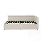 Modern Twin Size L Shape Corner Upholstered Daybed with Two Storage Drawers