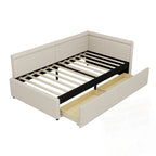 Modern Twin Size L Shape Corner Upholstered Daybed with Two Storage Drawers