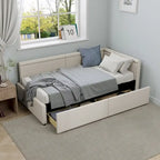 Modern Twin Size L Shape Corner Upholstered Daybed with Two Storage Drawers