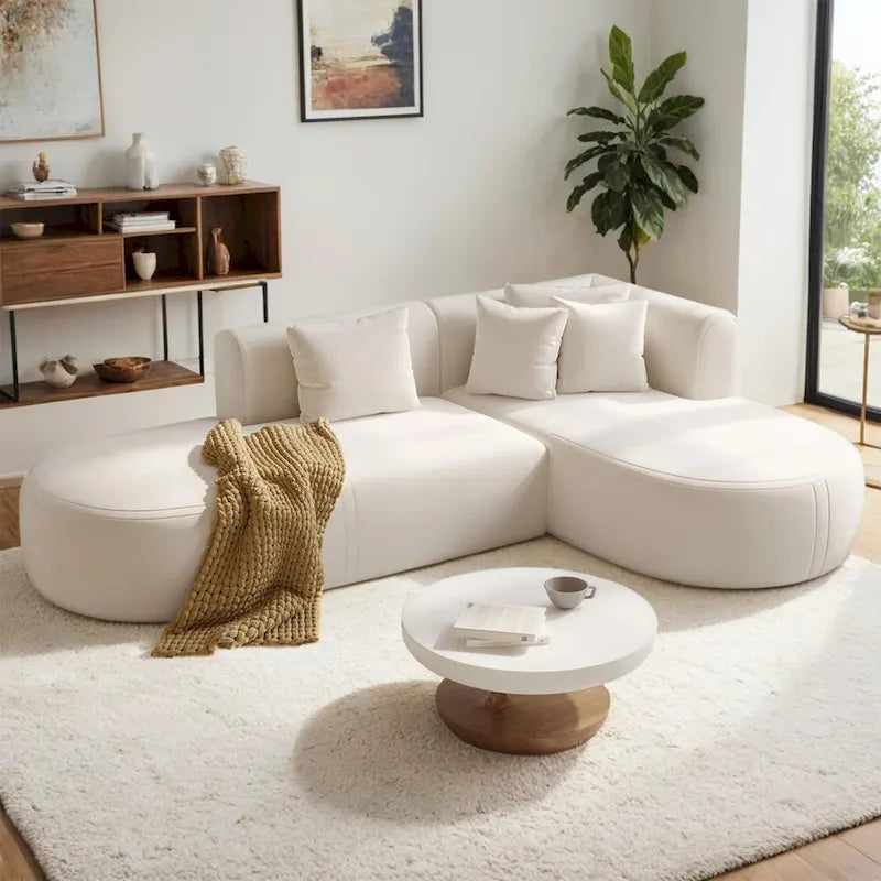 107.5 Polyester Curved Corner Sectional Sofa with Wide Stitching