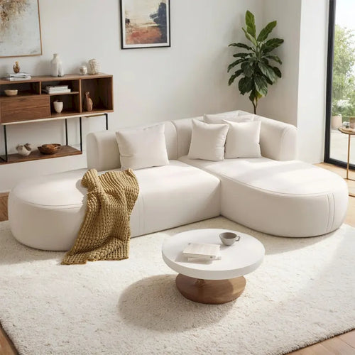 107.5 Polyester Curved Corner Sectional Sofa with Wide Stitching