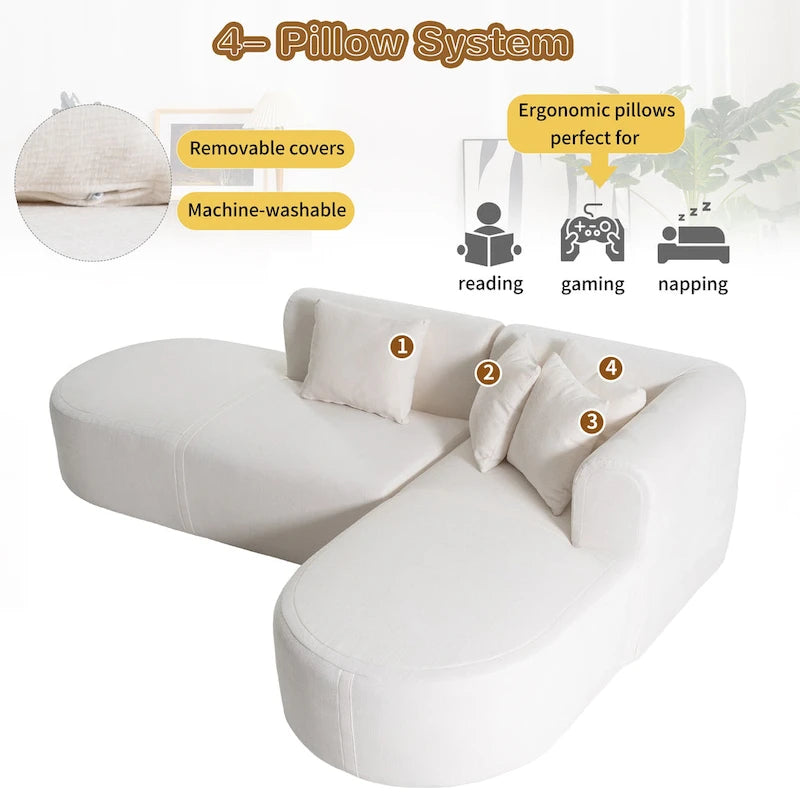 107.5 Polyester Curved Corner Sectional Sofa with Wide Stitching
