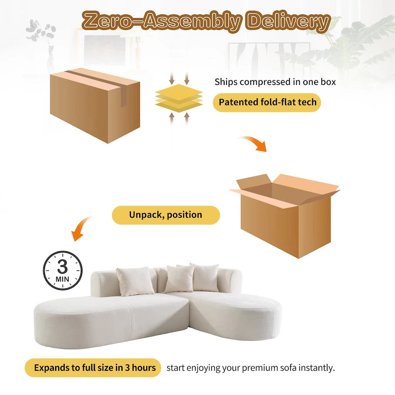 107.5 Polyester Curved Corner Sectional Sofa with Wide Stitching