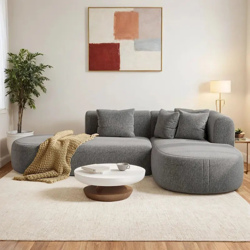 107.5 Polyester Curved Corner Sectional Sofa with Wide Stitching