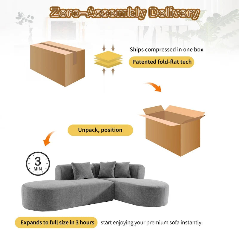 107.5 Polyester Curved Corner Sectional Sofa with Wide Stitching