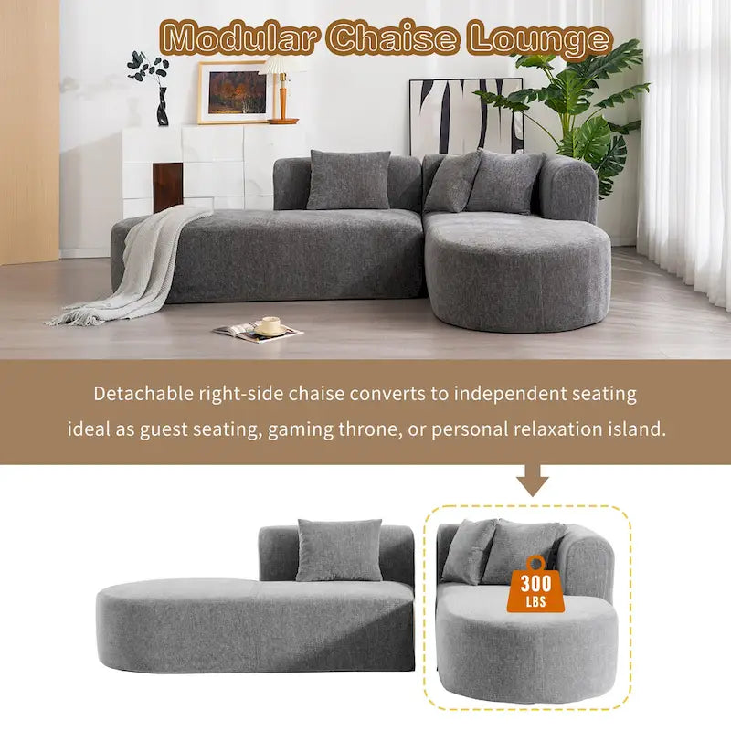107.5 Polyester Curved Corner Sectional Sofa with Wide Stitching