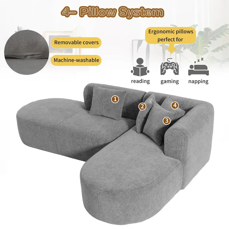 107.5 Polyester Curved Corner Sectional Sofa with Wide Stitching