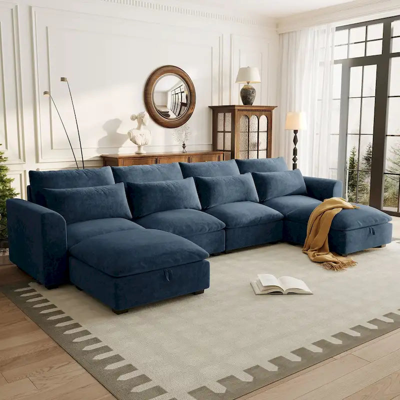 Roomfitters U-Shaped Modular Corner Sofa with Two Ottomans, Freely Transformable for Living Rooms, Studies, Home Theaters