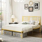 Queen Platform Bed with Decorative Finial Posts & Underbed Storage, No Box Spring Needed