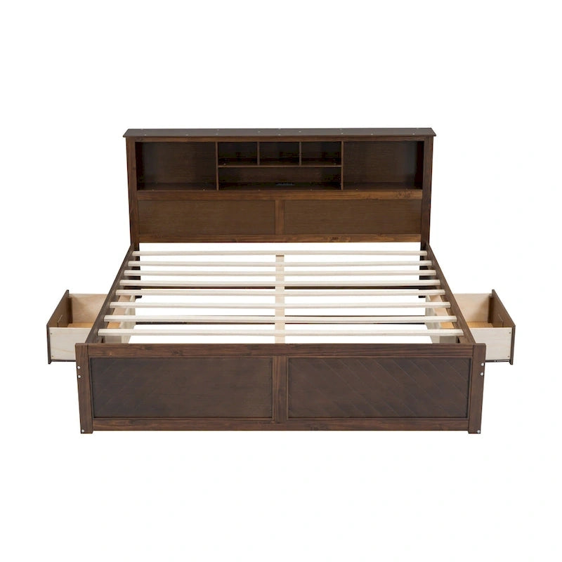 White King Bed - Storage Headboard - USB Ports - 2 Drawers - 600lb Capacity