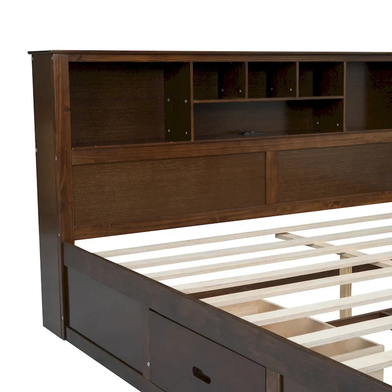 White King Bed - Storage Headboard - USB Ports - 2 Drawers - 600lb Capacity