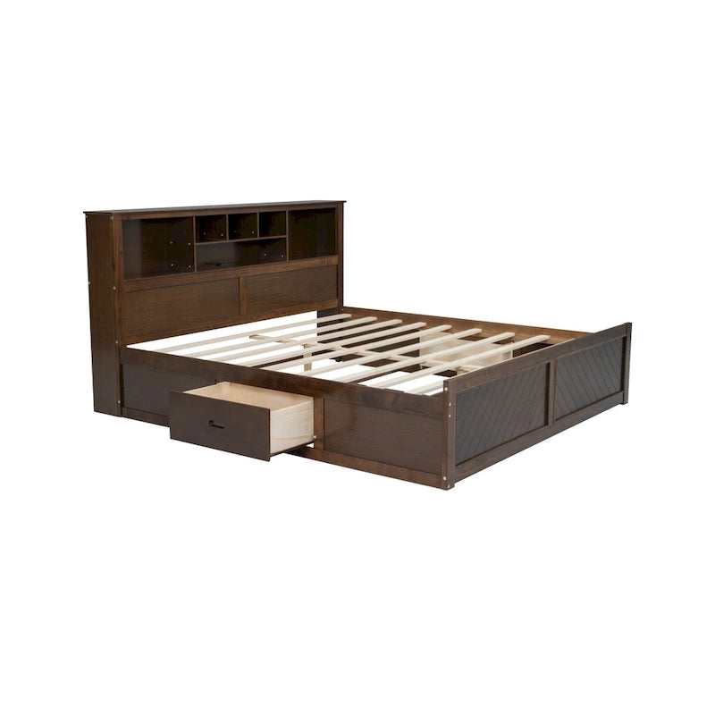 White King Bed - Storage Headboard - USB Ports - 2 Drawers - 600lb Capacity