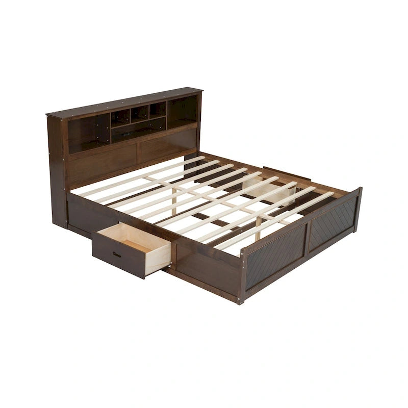 White King Bed - Storage Headboard - USB Ports - 2 Drawers - 600lb Capacity