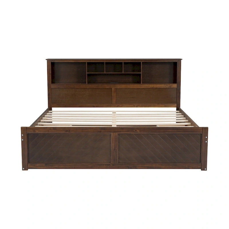 White King Bed - Storage Headboard - USB Ports - 2 Drawers - 600lb Capacity