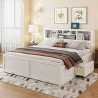 White King Bed - Storage Headboard - USB Ports - 2 Drawers - 600lb Capacity