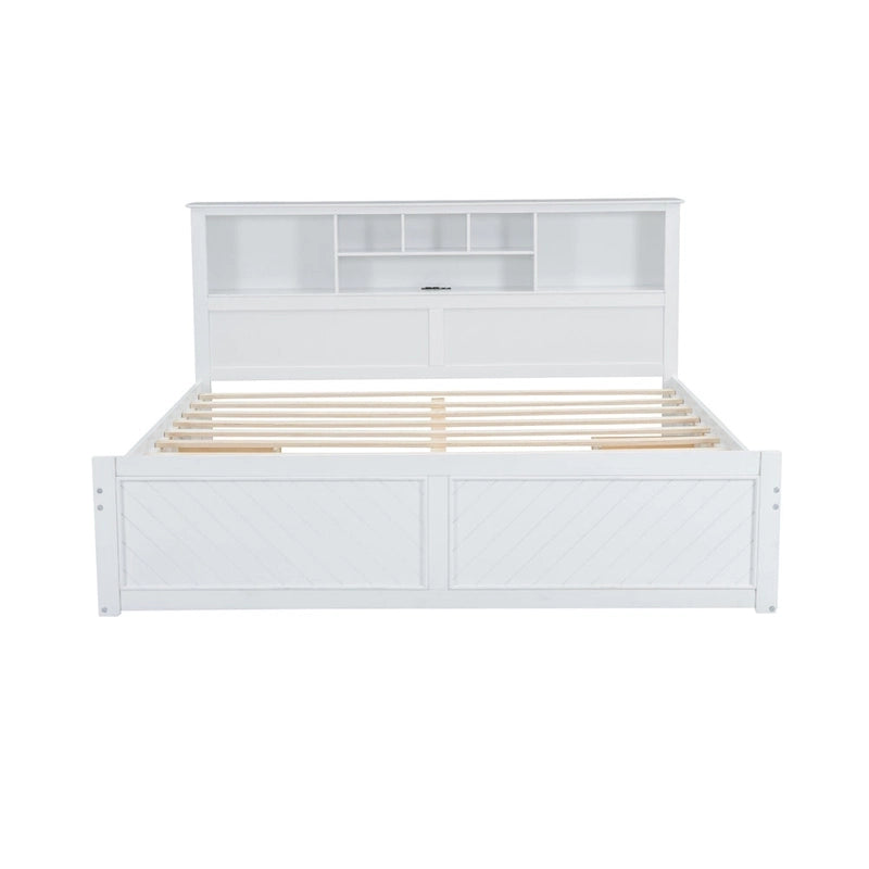 White King Bed - Storage Headboard - USB Ports - 2 Drawers - 600lb Capacity