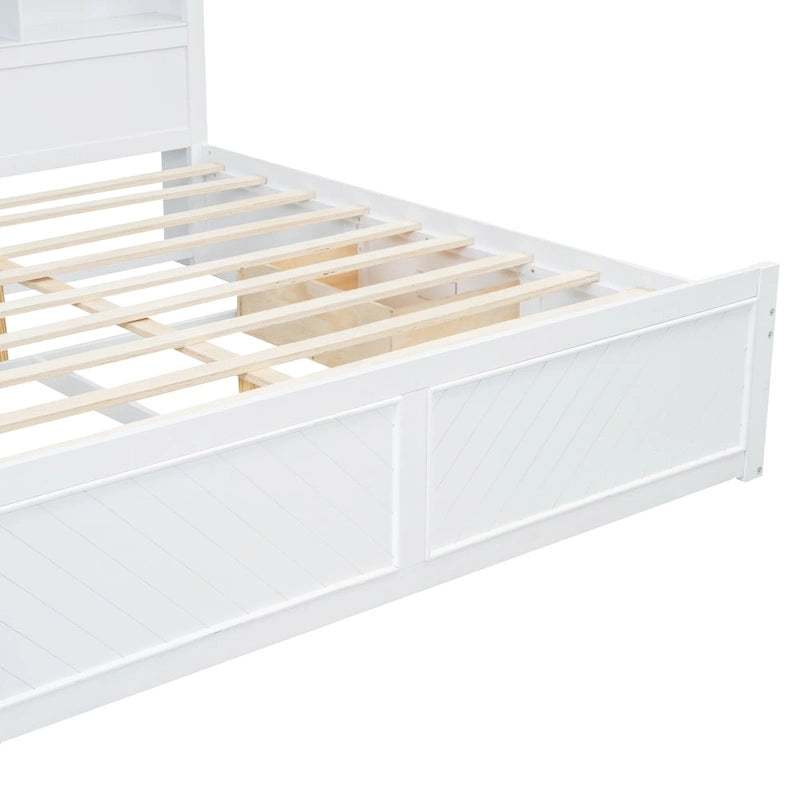 White King Bed - Storage Headboard - USB Ports - 2 Drawers - 600lb Capacity