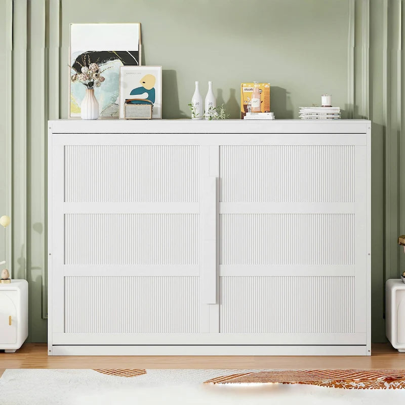 Queen Murphy Bed - Dual-Piston - White/Gray - 600lb Capacity - No Box Spring