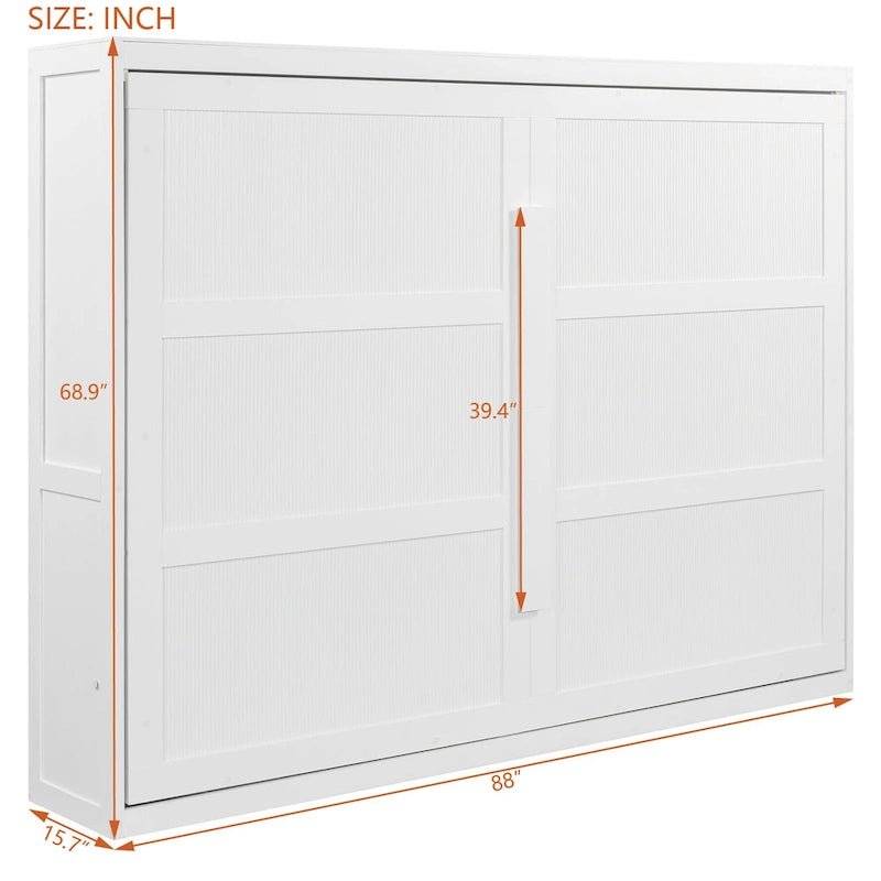 Queen Murphy Bed - Dual-Piston - White/Gray - 600lb Capacity - No Box Spring