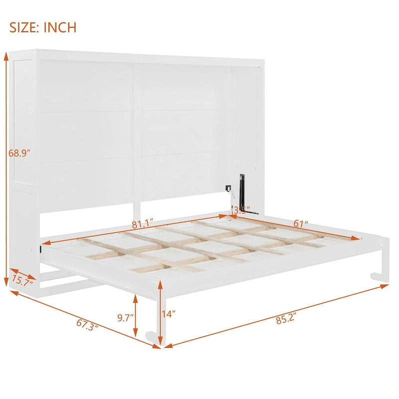 Queen Murphy Bed - Dual-Piston - White/Gray - 600lb Capacity - No Box Spring
