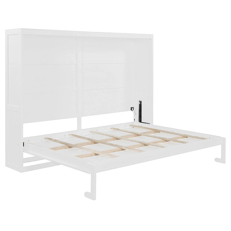 Queen Murphy Bed - Dual-Piston - White/Gray - 600lb Capacity - No Box Spring