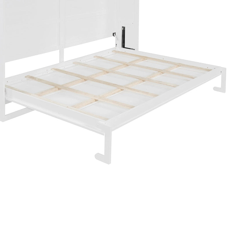 Queen Murphy Bed - Dual-Piston - White/Gray - 600lb Capacity - No Box Spring