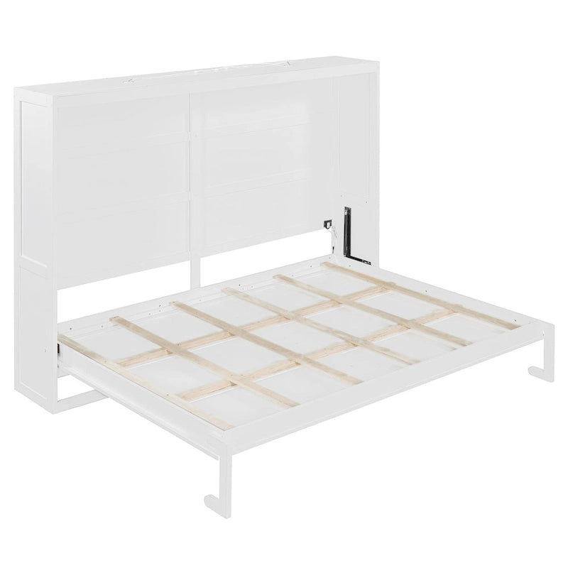 Queen Murphy Bed - Dual-Piston - White/Gray - 600lb Capacity - No Box Spring
