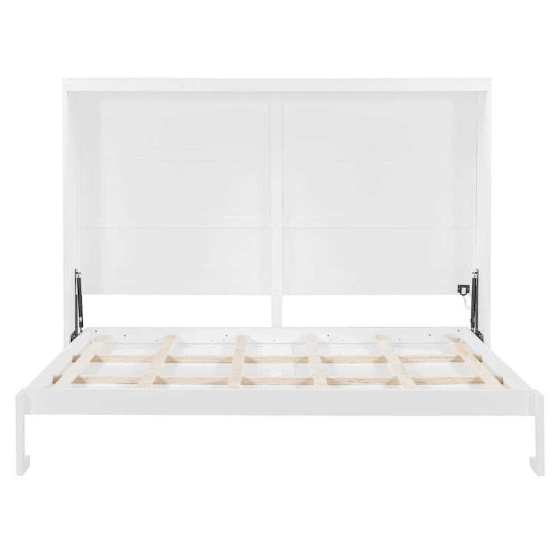 Queen Murphy Bed - Dual-Piston - White/Gray - 600lb Capacity - No Box Spring
