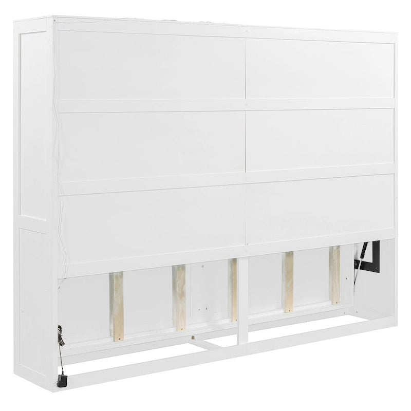 Queen Murphy Bed - Dual-Piston - White/Gray - 600lb Capacity - No Box Spring